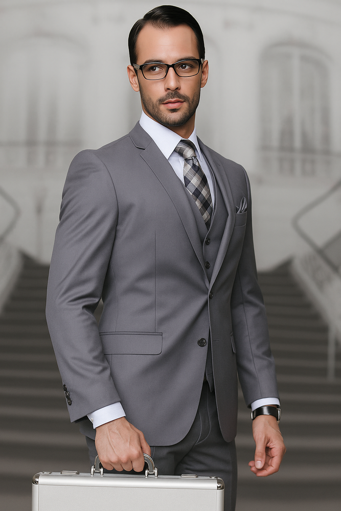 Mens Suits Regular Fit - Wool Suit - Pleated Pants - Charcoal Suit