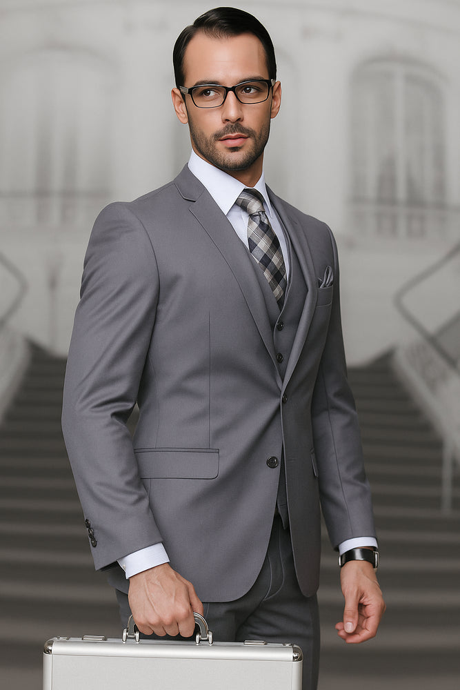 Mens Suits Regular Fit - Wool Suit - Pleated Pants - Charcoal Suit