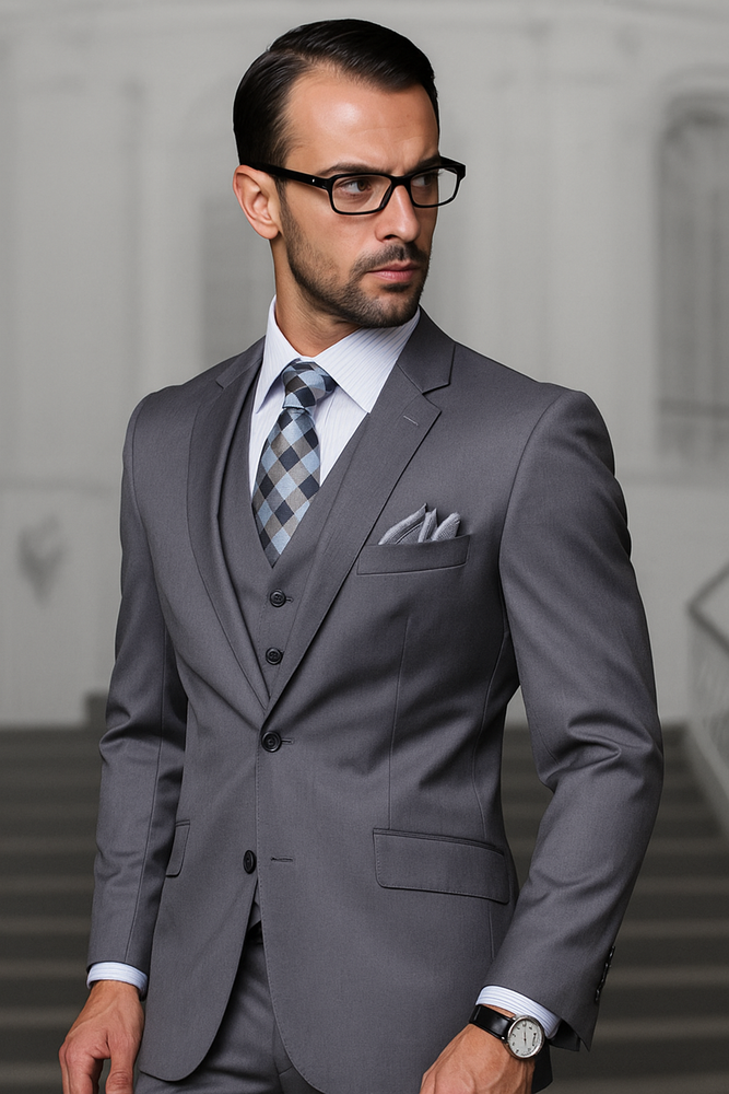 Mens Suits Regular Fit - Wool Suit - Pleated Pants - Charcoal Suit