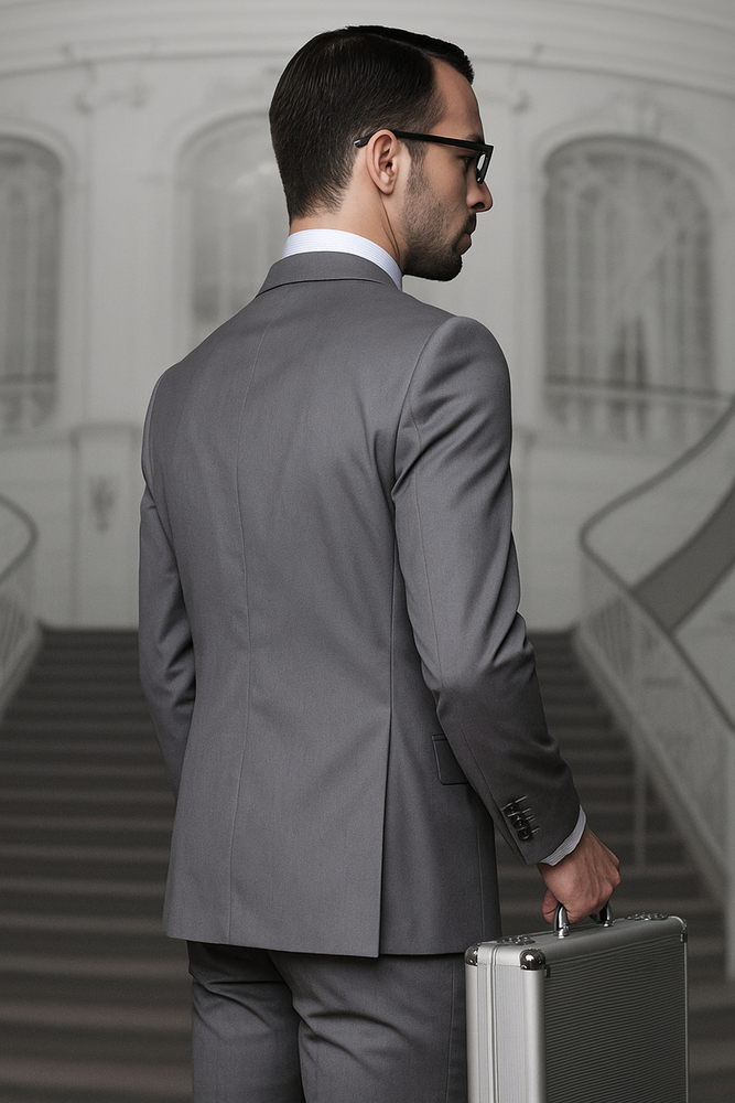 Mens Suits Regular Fit - Wool Suit - Pleated Pants - Charcoal Suit