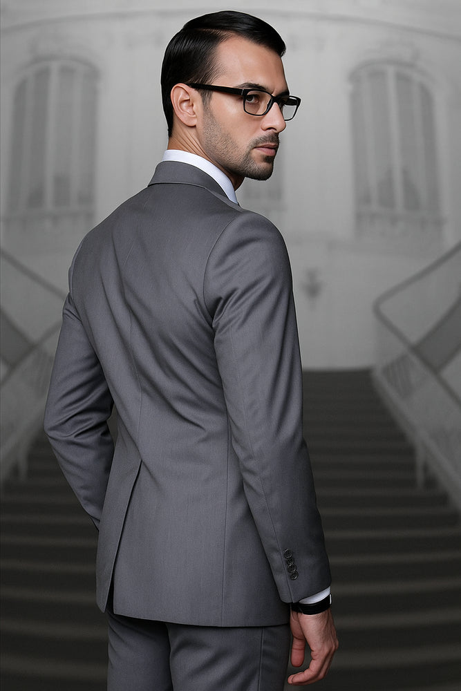 Mens Suits Regular Fit - Wool Suit - Pleated Pants - Charcoal Suit