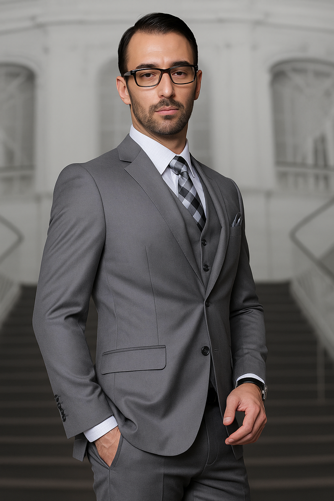 Mens Suits Regular Fit - Wool Suit - Pleated Pants - Charcoal Suit