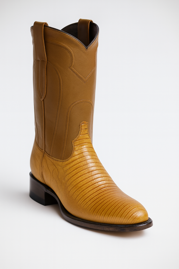 Los Altos Boots Men's Lizard Teju Roper Western Boots Honey