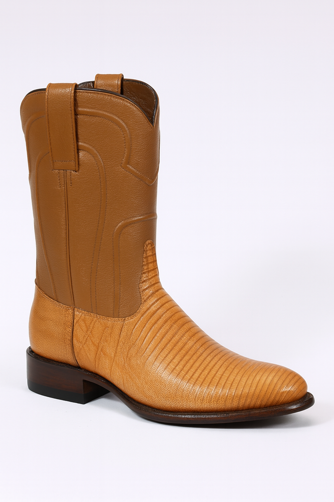 Los Altos Boots Men's Lizard Teju Roper Western Boots Honey