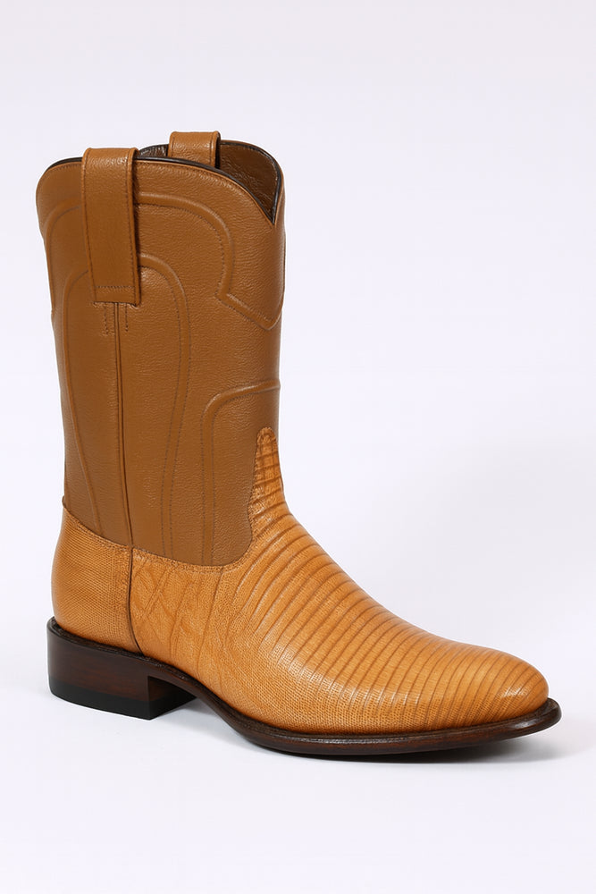 Los Altos Boots Men's Lizard Teju Roper Western Boots Honey