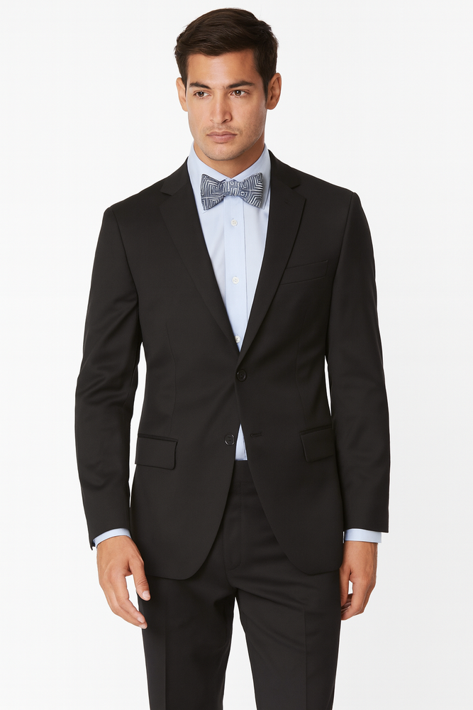 Men's Black High Fashion 100% Wool Extra Long Suits Flat Front Pants