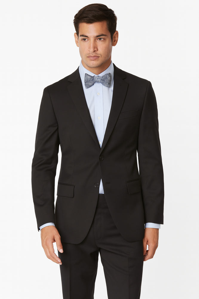 Men's Black High Fashion 100% Wool Extra Long Suits Flat Front Pants