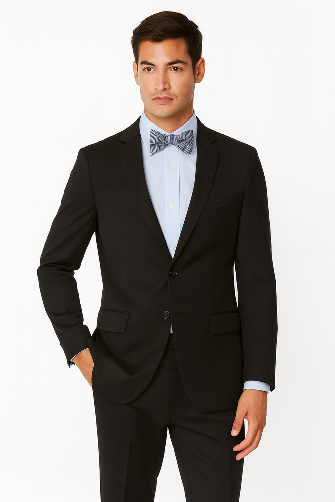 Men's Black High Fashion 100% Wool Extra Long Suits Flat Front Pants