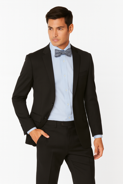 Men's Black High Fashion 100% Wool Extra Long Suits Flat Front Pants