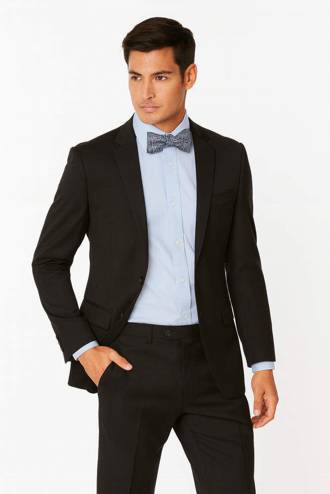 Men's Black High Fashion 100% Wool Extra Long Suits Flat Front Pants