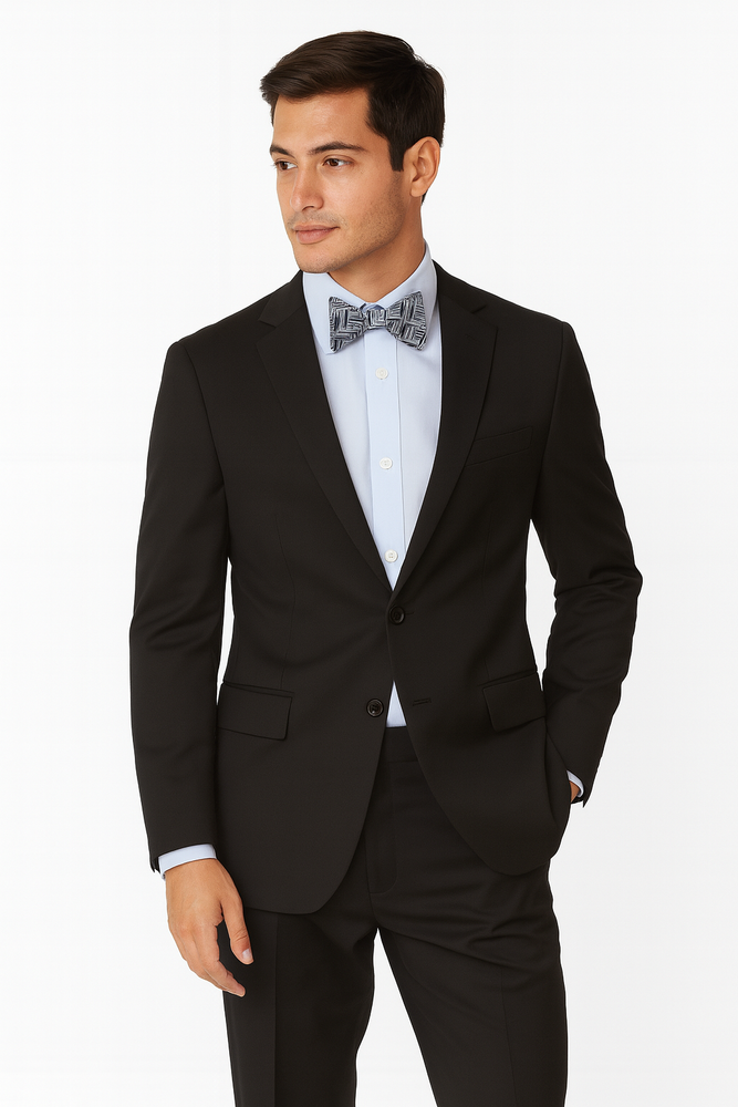 Men's Black High Fashion 100% Wool Extra Long Suits Flat Front Pants