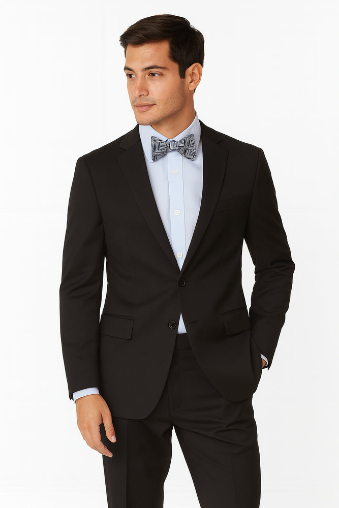 Men's Black High Fashion 100% Wool Extra Long Suits Flat Front Pants