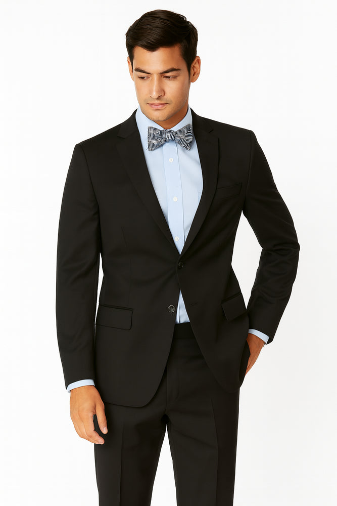 Men's Black High Fashion 100% Wool Extra Long Suits Flat Front Pants