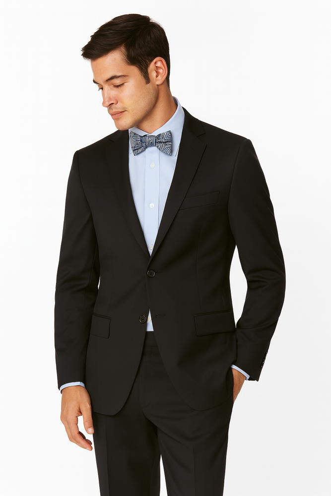 Men's Black High Fashion 100% Wool Extra Long Suits Flat Front Pants