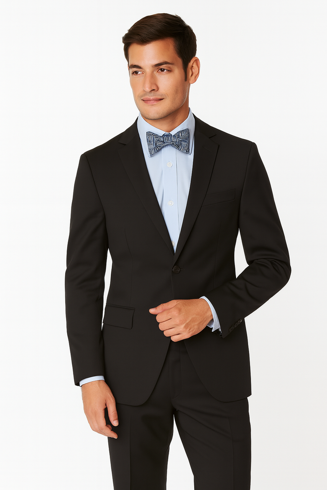 Men's Black High Fashion 100% Wool Extra Long Suits Flat Front Pants