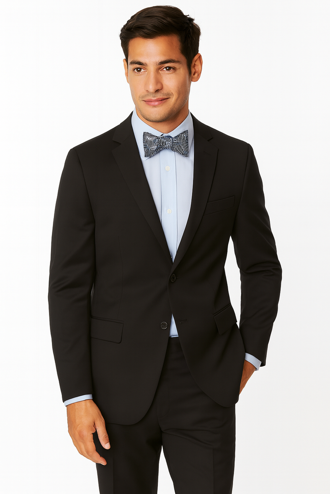 Men's Black High Fashion 100% Wool Extra Long Suits Flat Front Pants