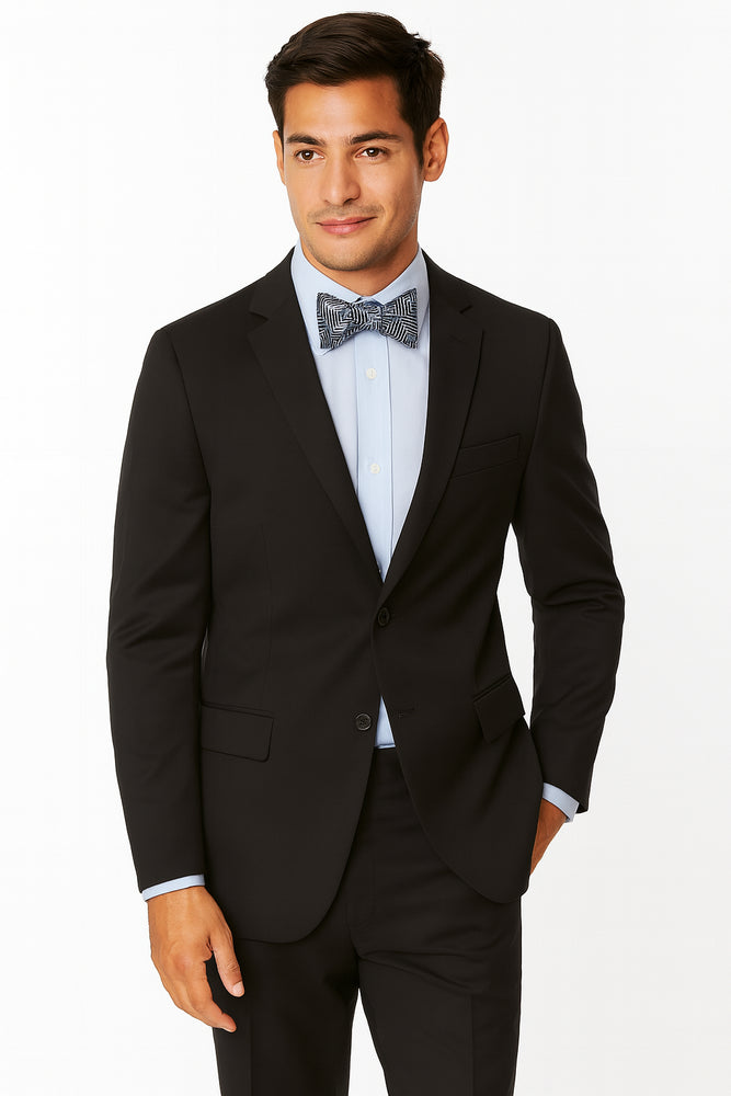 Men's Black High Fashion 100% Wool Extra Long Suits Flat Front Pants
