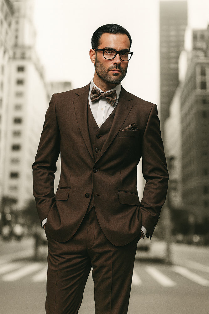 Statement Confidence Men's Brown 2 Button Modern Fit Suits Wool Fine Brands Best Italian Style Cut Suits