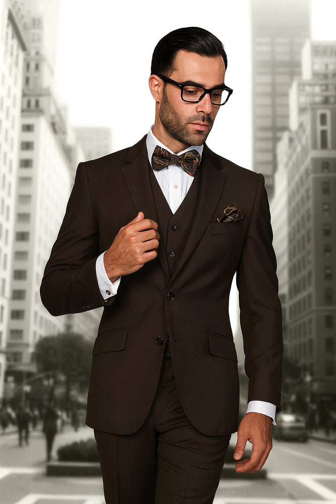 Statement Confidence Men's Brown 2 Button Modern Fit Suits Wool Fine Brands Best Italian Style Cut Suits