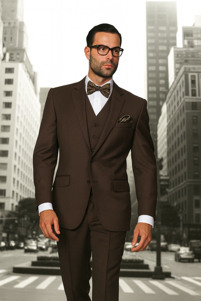 Statement Confidence Men's Brown 2 Button Modern Fit Suits Wool Fine Brands Best Italian Style Cut Suits