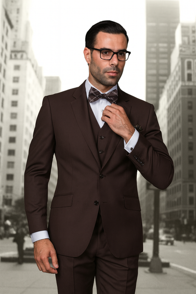 Statement Confidence Men's Brown 2 Button Modern Fit Suits Wool Fine Brands Best Italian Style Cut Suits