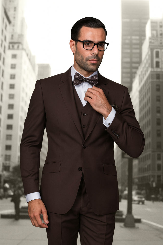 Statement Confidence Men's Brown 2 Button Modern Fit Suits Wool Fine Brands Best Italian Style Cut Suits