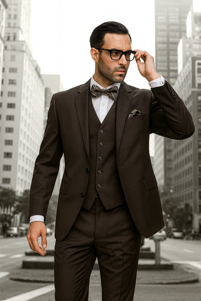 Statement Confidence Men's Brown 2 Button Modern Fit Suits Wool Fine Brands Best Italian Style Cut Suits