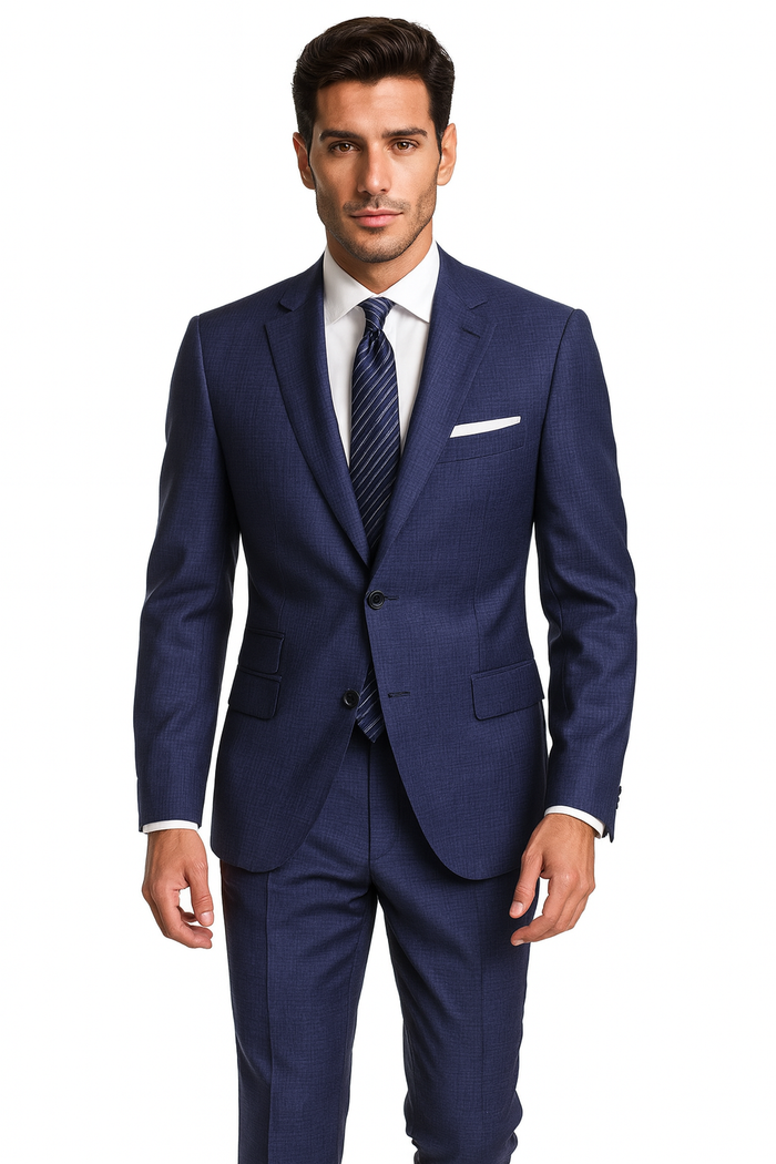 Men's Blue checkered check pattern 2 Button Modern Fit Suits Wool Suit