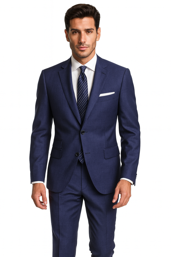 Men's Blue checkered check pattern 2 Button Modern Fit Suits Wool Suit