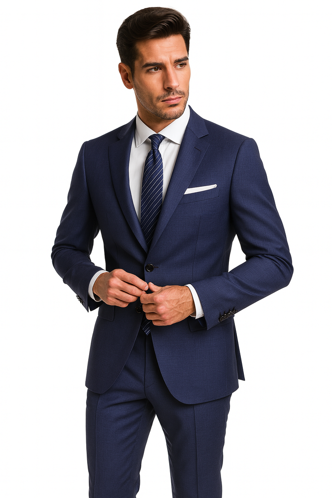 Men's Blue checkered check pattern 2 Button Modern Fit Suits Wool Suit