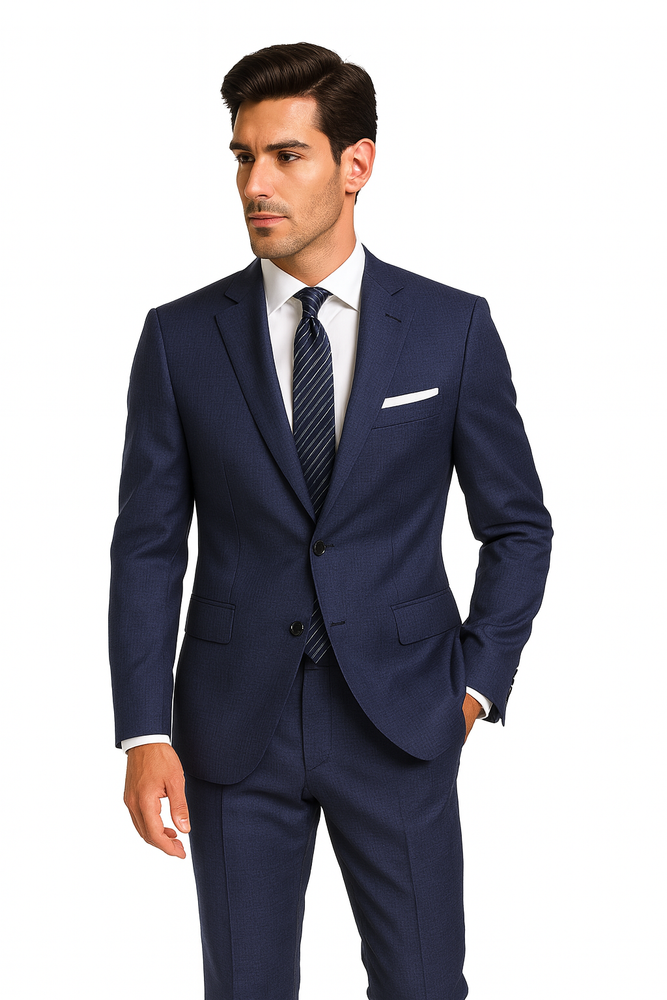 Men's Blue checkered check pattern 2 Button Modern Fit Suits Wool Suit