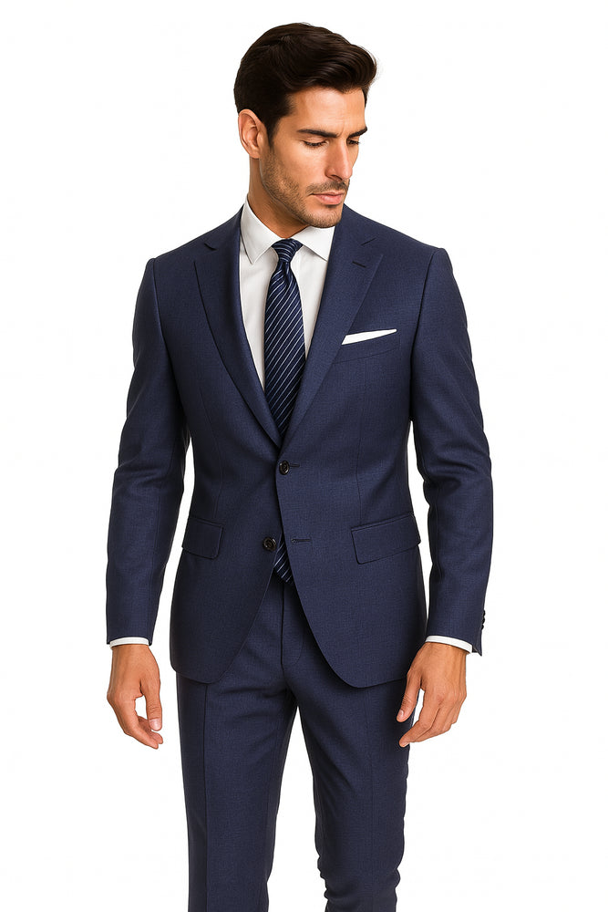 Men's Blue checkered check pattern 2 Button Modern Fit Suits Wool Suit