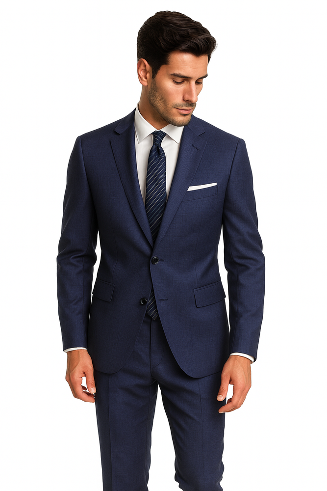 Men's Blue checkered check pattern 2 Button Modern Fit Suits Wool Suit