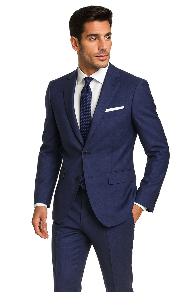 Men's Blue checkered check pattern 2 Button Modern Fit Suits Wool Suit