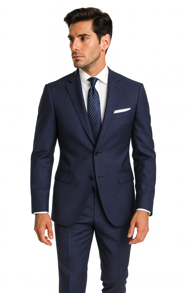 Men's Blue checkered check pattern 2 Button Modern Fit Suits Wool Suit