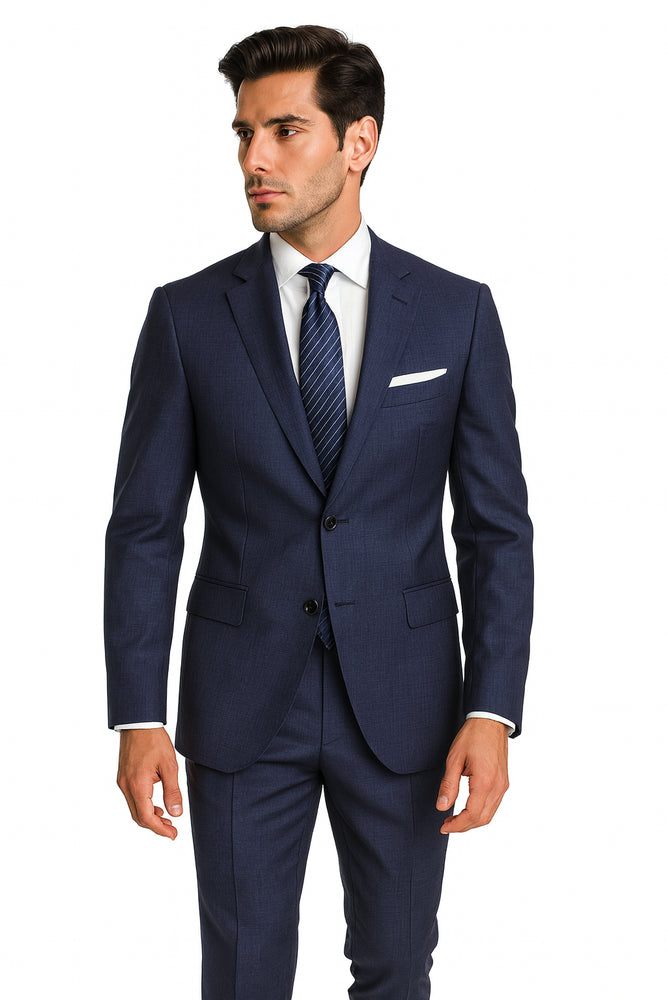 Men's Blue checkered check pattern 2 Button Modern Fit Suits Wool Suit