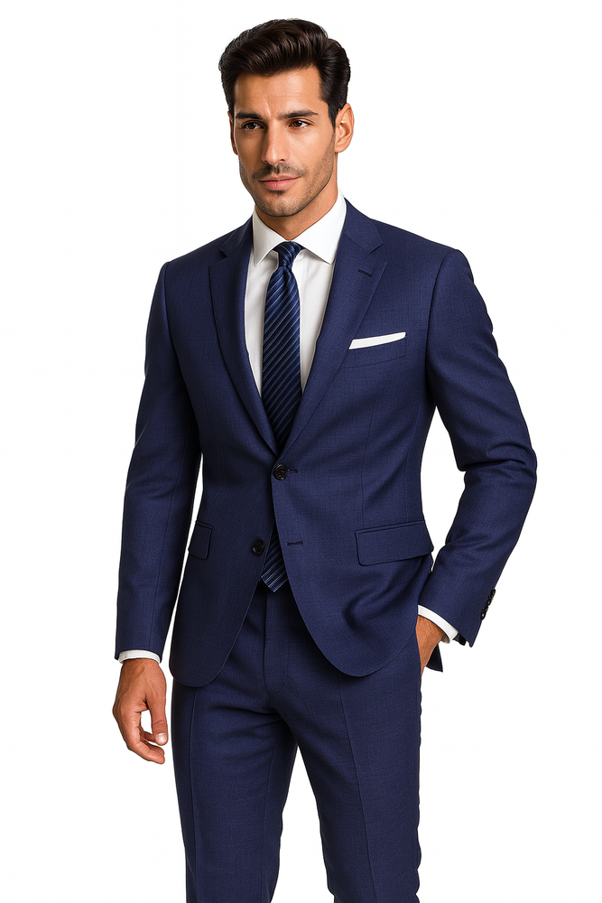 Men's Blue checkered check pattern 2 Button Modern Fit Suits Wool Suit