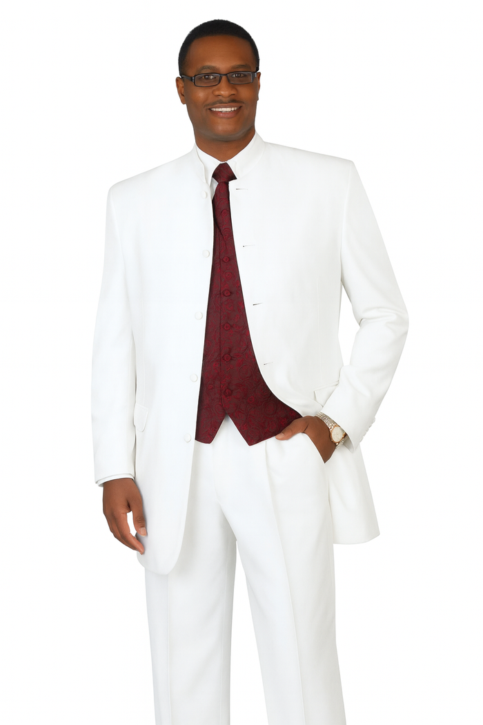 5 button Black mandarin collar Suit buttons are trimmed in fine satin