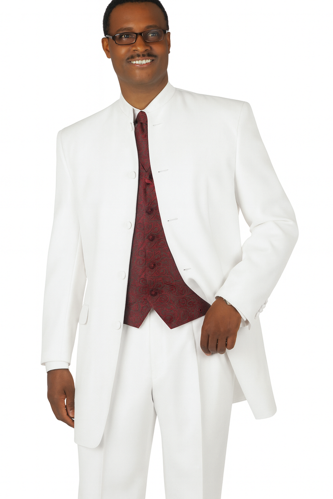 5 button Black mandarin collar Suit buttons are trimmed in fine satin