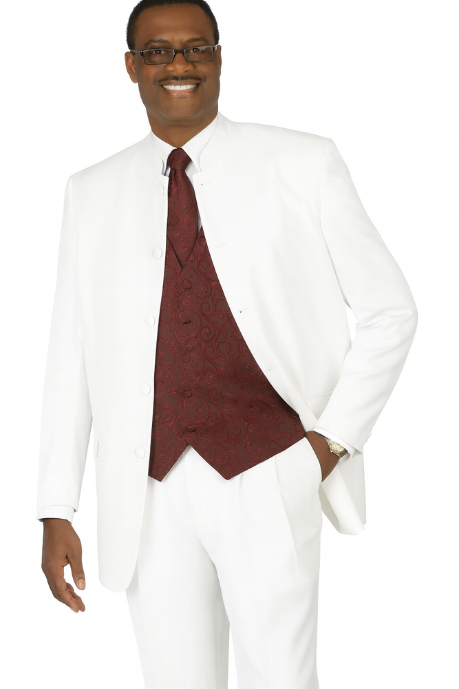Single Breasted Collarless Groom Wedding White Blazer For Men's