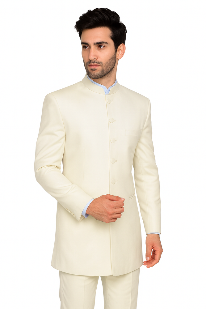 Mandarin Collar Tuxedo - Mandarin Tuxedo - No Collar Suit - Cream Suit