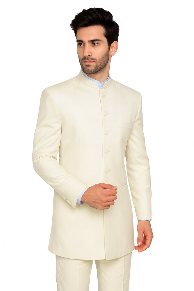 Mandarin Collar Tuxedo - Mandarin Tuxedo - No Collar Suit - Cream Suit