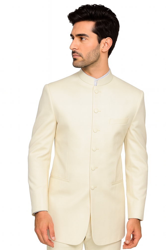 Mandarin Collar Tuxedo - Mandarin Tuxedo - No Collar Suit - Cream Suit