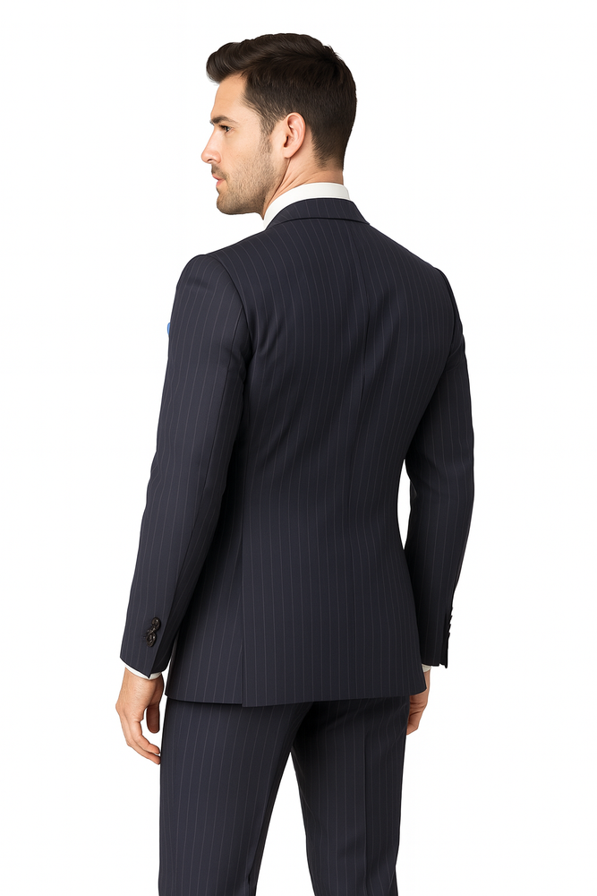 Men's Executive 6 on 2 double Breasted Suits Banker Pinstripe Black