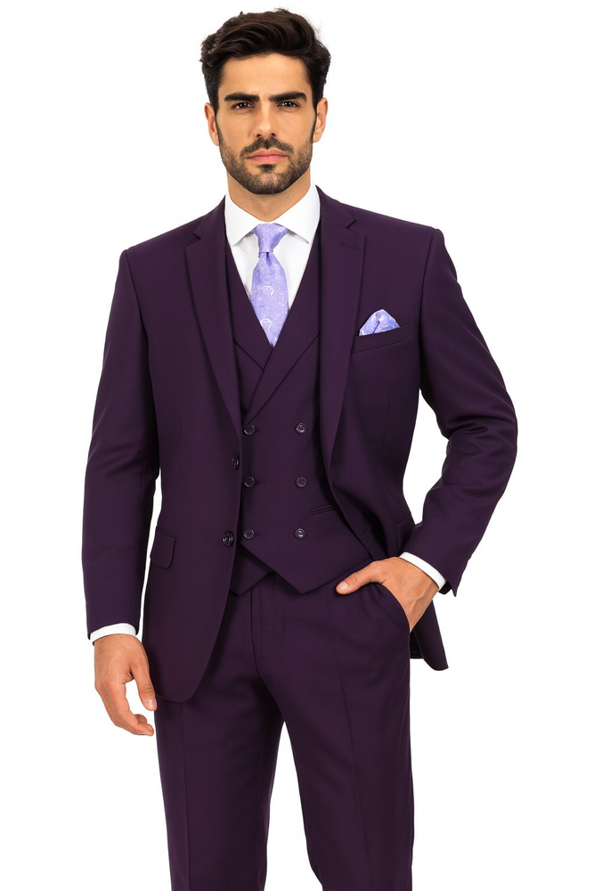 Modern Fit Wool Feel Two Button Jacket with Suit Purple