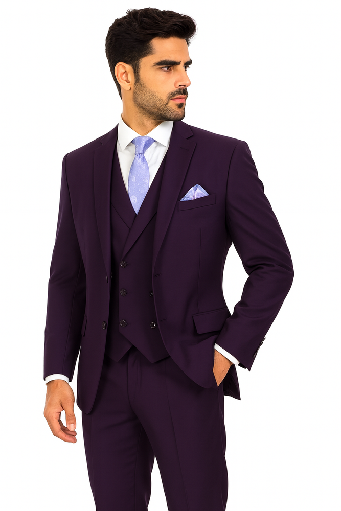Modern Fit Wool Feel Two Button Jacket with Suit Purple