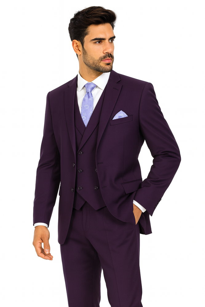 Modern Fit Wool Feel Two Button Jacket with Suit Purple