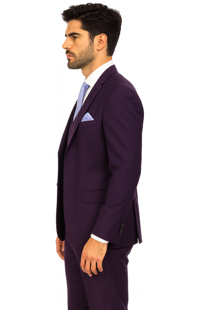 Modern Fit Wool Feel Two Button Jacket with Suit Purple