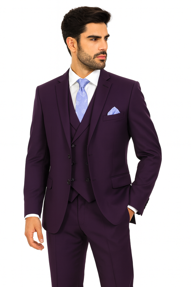Modern Fit Wool Feel Two Button Jacket with Suit Purple
