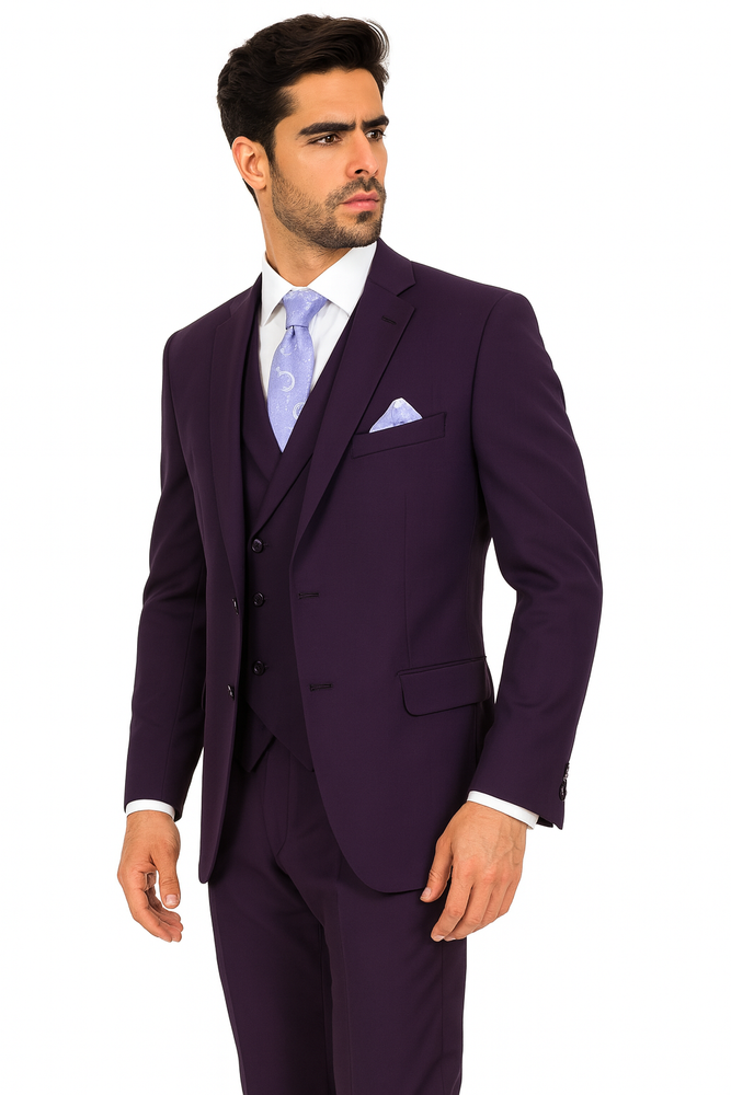 Modern Fit Wool Feel Two Button Jacket with Suit Purple